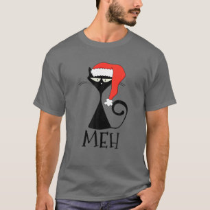 Camiseta Navidades negros Meh Cat - Gracioso Tee de Navidad