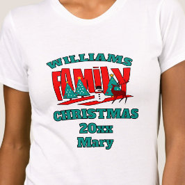Camiseta Navidades nombre de familia verde rojo editable T-
