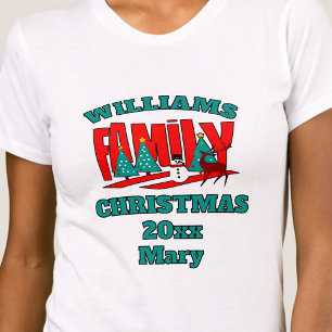 Camiseta Navidades nombre de familia verde rojo editable T-