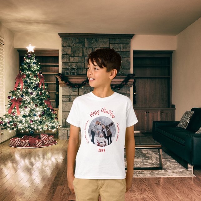 Camiseta Navidades nombres de fotos de familias rojas blanc (Subido por el creador)