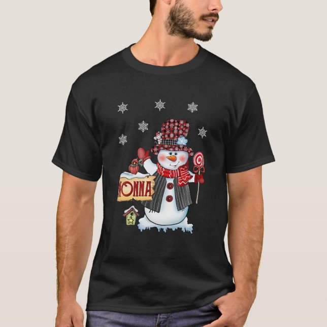 Camiseta Navidades Nonna Snowman Candy Cane Red Plaid Santa (Anverso)