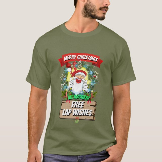 Camiseta Navidades Novedad divertida SANTA FREE LAP WISHES (Anverso)
