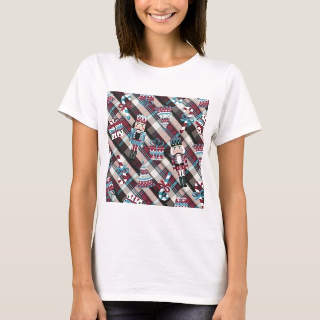 Camiseta Navidades Nutcracker Plaid Blue Burgundy (Anverso)
