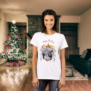 Camiseta Navidades oro rojo blanco bauble foto familiar