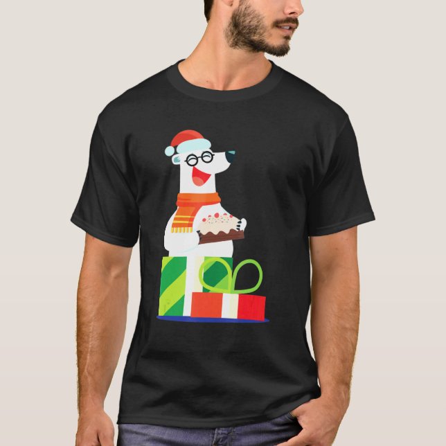 Camiseta Navidades Oso Polar Con Pastel Gorra Navidad (Anverso)