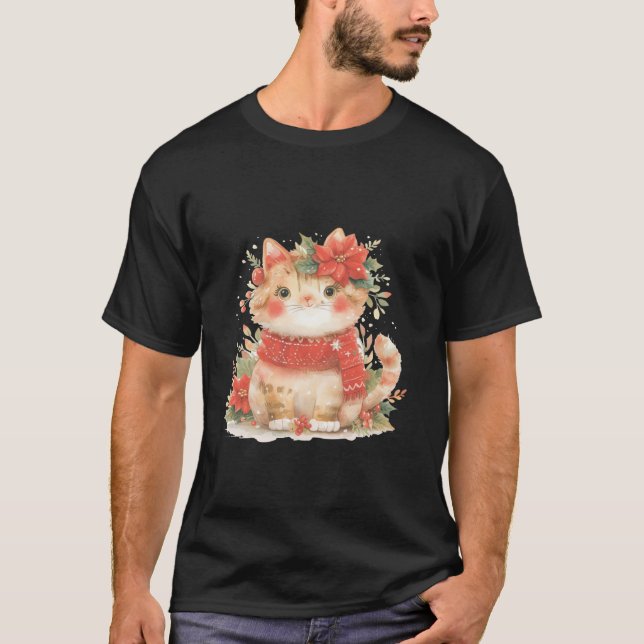 Camiseta Navidades Pajama de gato floral de moda Boho Fall (Anverso)