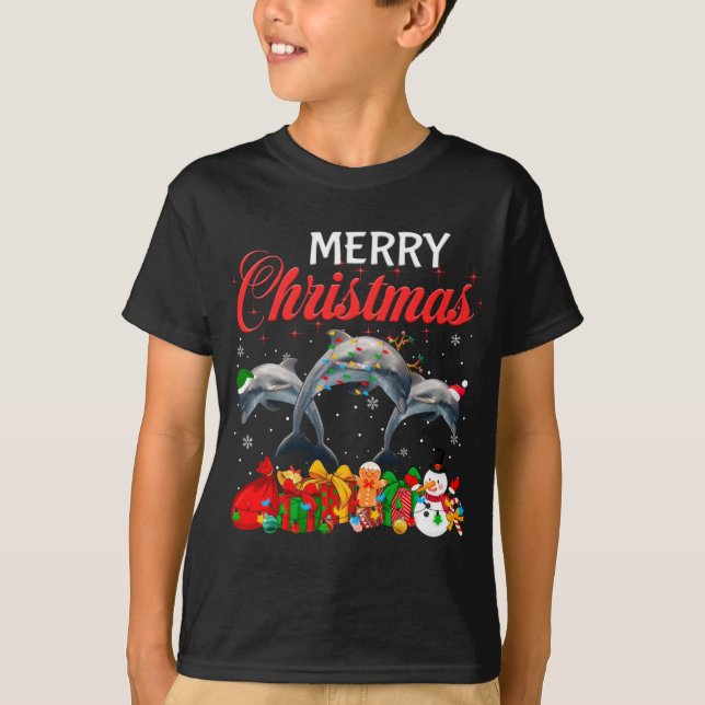 Camiseta Navidades Pajama Delphin Lover Xmas Tree Enciende  (Anverso)