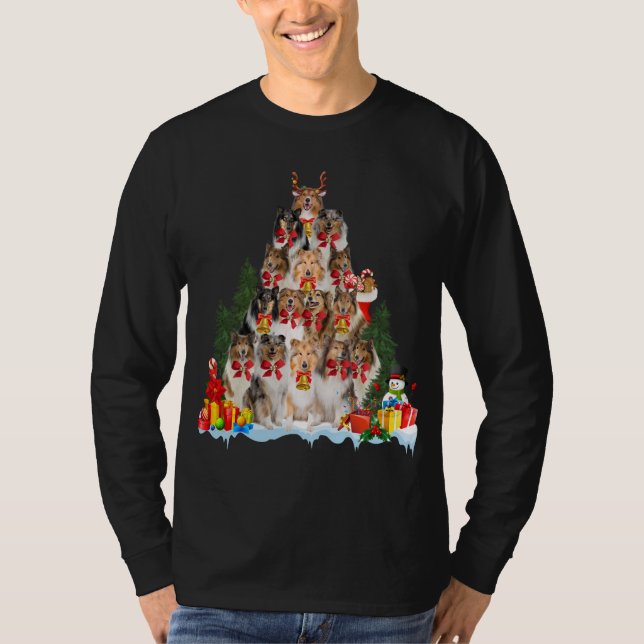 Camiseta Navidades Pajama Rough Collie Xmas Tree Regalos Pe (Anverso)