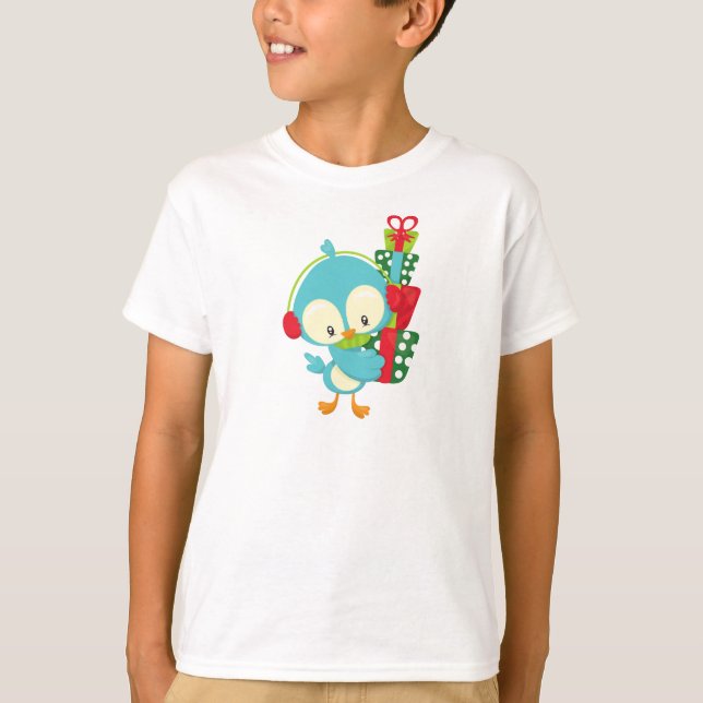 Camiseta Navidades Pájaro, pájaro lindo, regalos, regalos,  (Anverso)