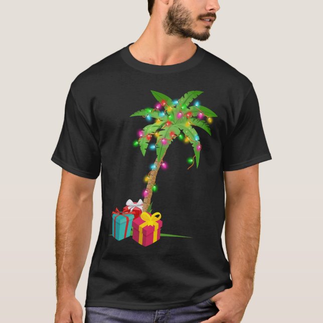 Camiseta Navidades Palm Tree Coconut Lights Beach Hawaii Xm (Anverso)