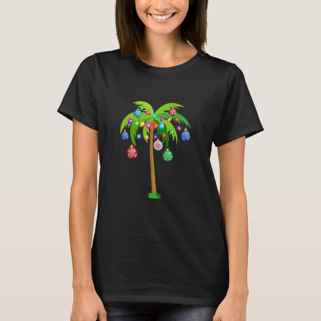 Camiseta Navidades Palm Tree Xmas Tropical Coconut Luces (Anverso)