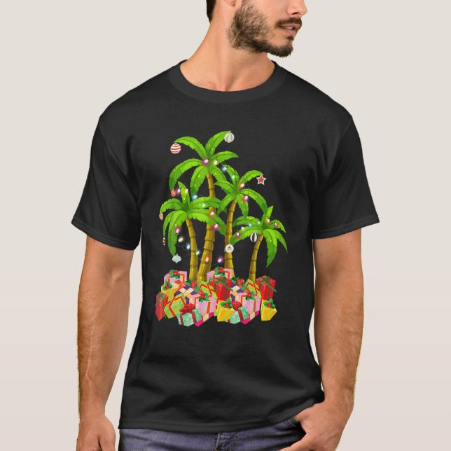 Camiseta Navidades Palm Tree Xmas Tropical Coconut Luces P (Anverso)