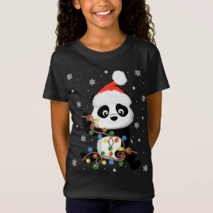 Camiseta Navidades Panda con luces de árbol Graciosa Santa 