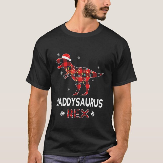 Camiseta Navidades papi T-Rex rojo de búfalo coincidentes (Anverso)