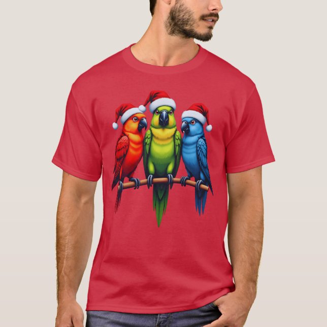 Camiseta Navidades Parrots Santa Funny Xmas Bird Vacaciones (Anverso)