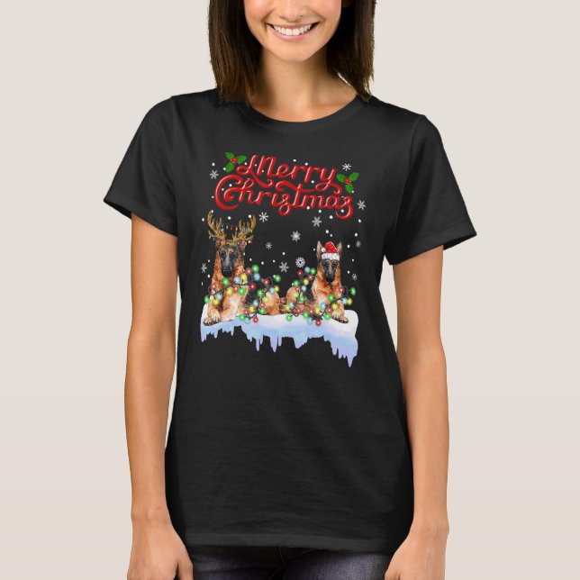 Camiseta Navidades Pastores Alemanes Iluminan Árbol Coincid (Anverso)