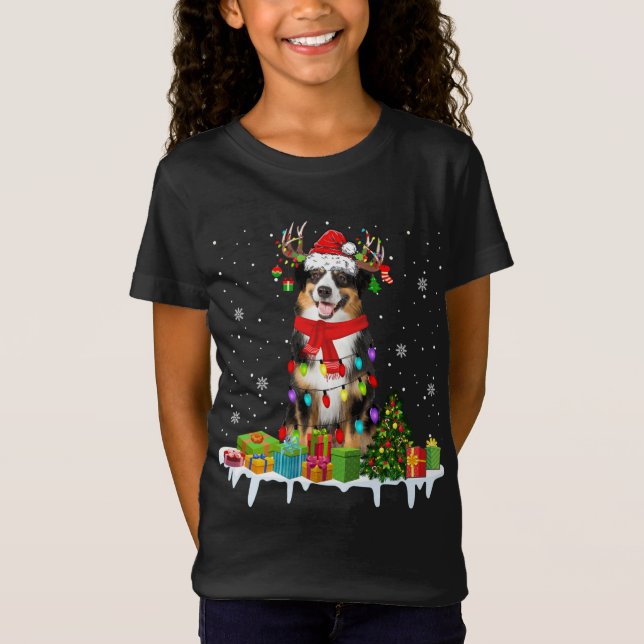 Camiseta Navidades Pastores Australianos de Navidad ilumina (Anverso)
