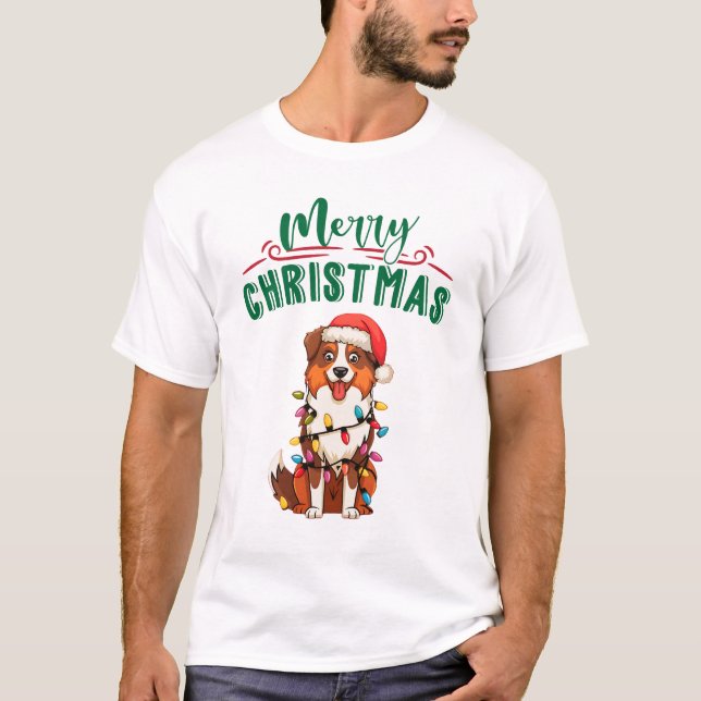 Camiseta Navidades pastores australianos iluminan perros na (Anverso)