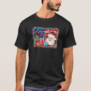 Camiseta Navidades patrióticos Santa con bandera norteameri