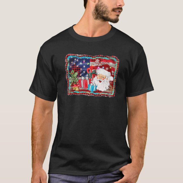 Camiseta Navidades patrióticos Santa con bandera norteameri (Anverso)