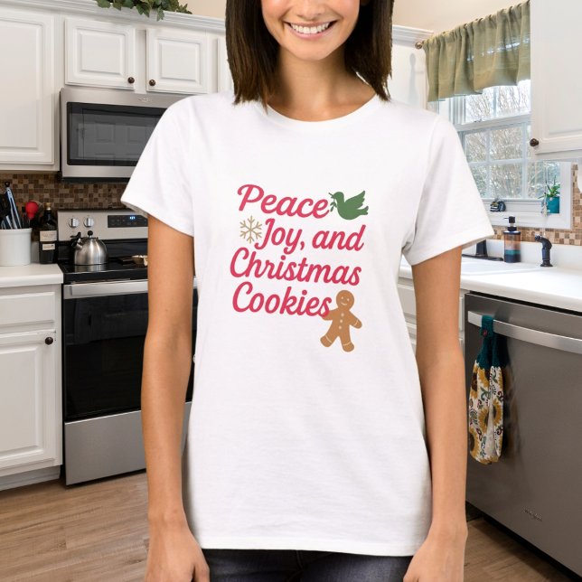 Camiseta Navidades paz alegría galletas cita rojo (Subido por el creador)