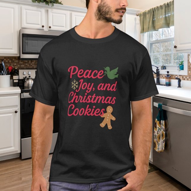 Camiseta Navidades paz alegría galletas cita rojo (Subido por el creador)