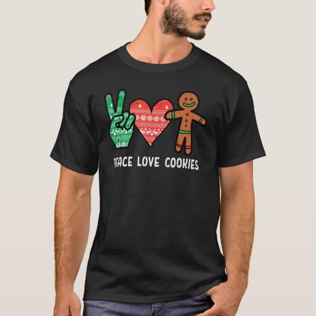 Camiseta Navidades Paz Amor Cookies Gingerbread Xmas Hombre (Anverso)