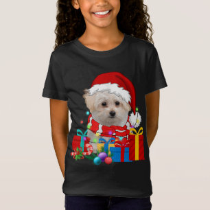 Camiseta Navidades Perro maltés Xmas enciende Santa Hat Paj