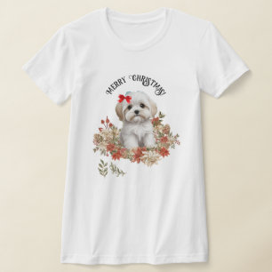 Camiseta Navidades Perro picado maltés cava con flores