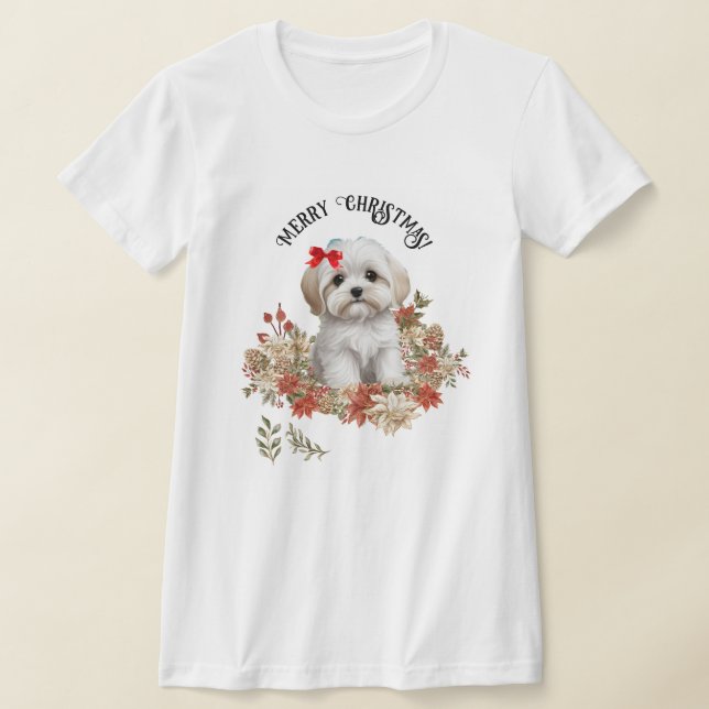 Camiseta Navidades Perro picado maltés cava con flores (Distribución)