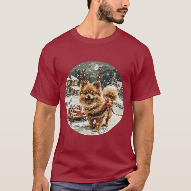 Camiseta Navidades Perro reno Pomerania (Anverso)