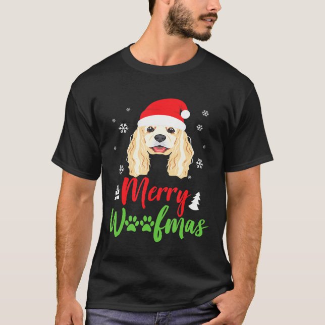 Camiseta Navidades Perro Spaniel Merry Woofmas (Anverso)