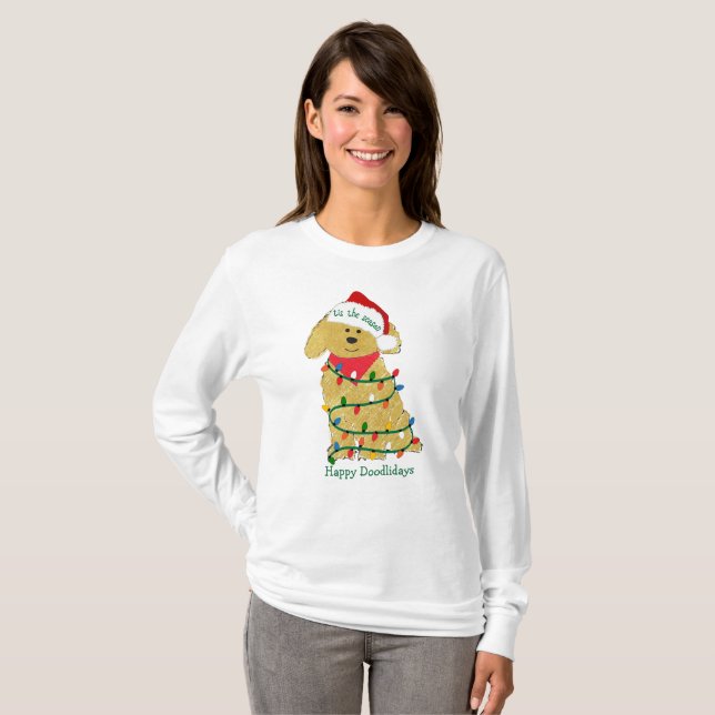 Camiseta Navidades personalizados iluminan Goldendoodle (Anverso completo)