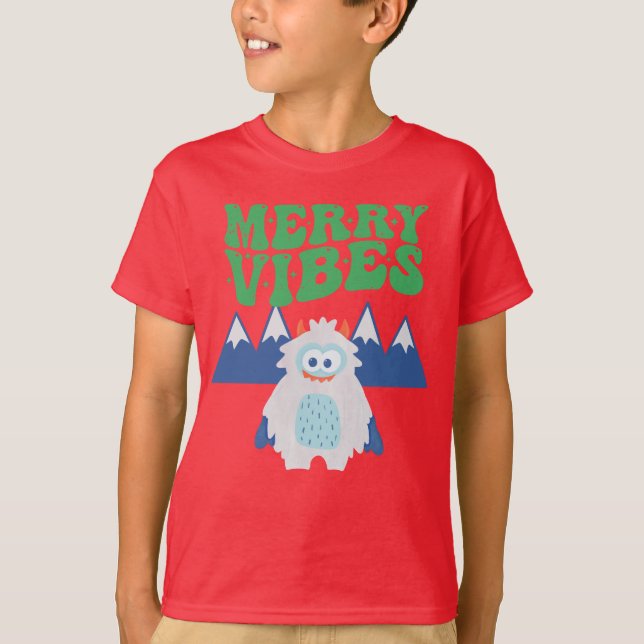 Camiseta Navidades Personalizados Retro Yeti Whimsical Kids (Anverso)