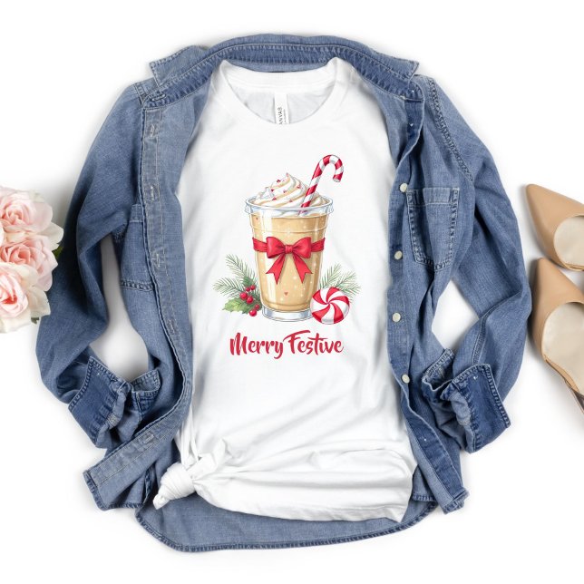Camiseta Navidades personalizados vacaciones café helado la (Christmas Holiday Iced Coffee Peppermint Latte Personalized T-shirt for her)