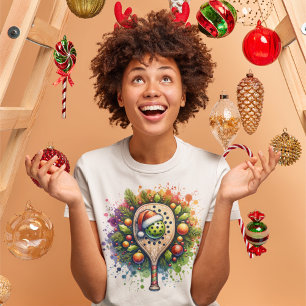 Camiseta Navidades Pickleball Santa Hat Pine Holly Sale