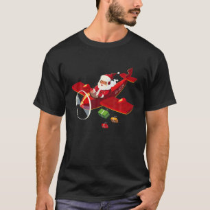 Camiseta Navidades piloto de Santa Claus Volando avión Paja