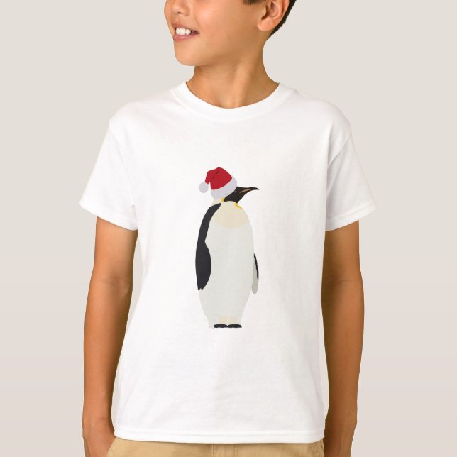 Camiseta Navidades pingüino gracioso animal con Santa Hat (Anverso)