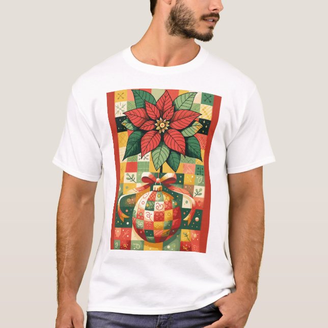 CAMISETA NAVIDADES POINSETIA Y ORNAMENTO (Anverso)