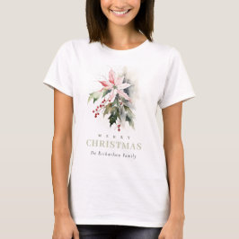 Camiseta Navidades Poinsettia Berries Foliage Watercolor