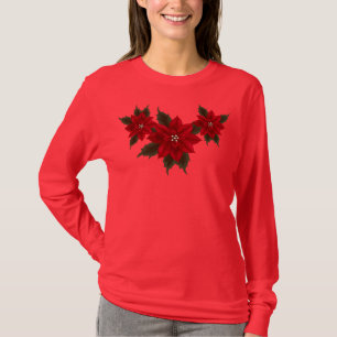 Camiseta Navidades Poinsettia Hanes Deep Red LS T-Shirt