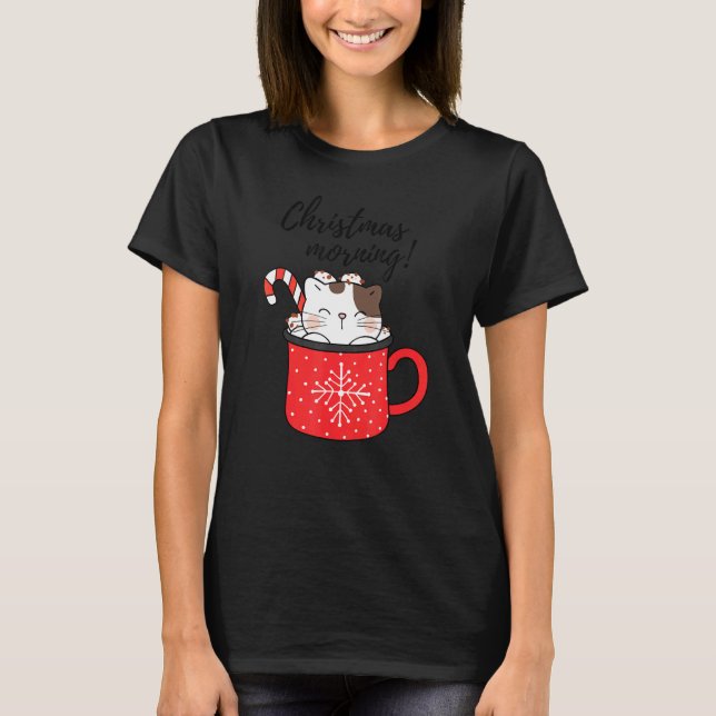 Camiseta Navidades por la mañana felíz felino feliz en café (Anverso)
