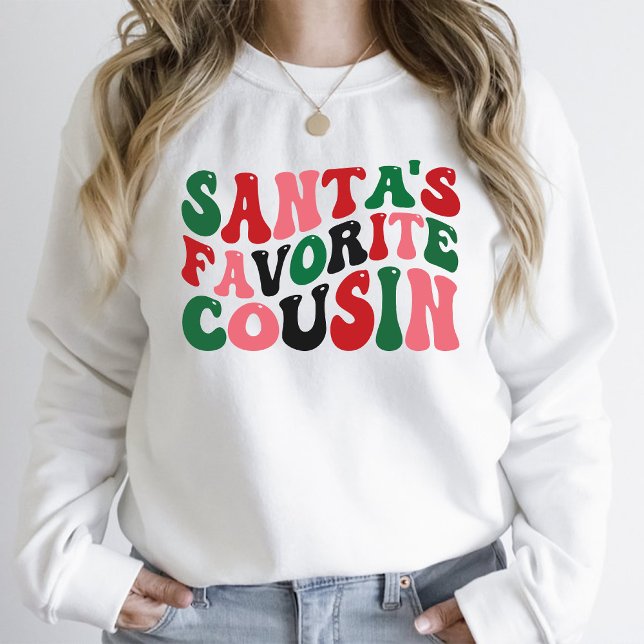 Camiseta Navidades primos favoritos de Santa Claus se arroj (Santa's Favorite Cousin Christmas Groovy white T-Shirt)
