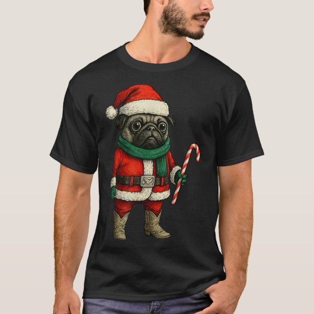 Camiseta Navidades Pug Dog Funny Xmas Set Red Pug Candy (Anverso)