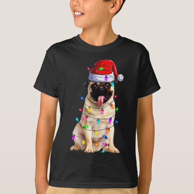 Camiseta Navidades Pug ilumina las decoraciones de Santa Ha (Anverso)