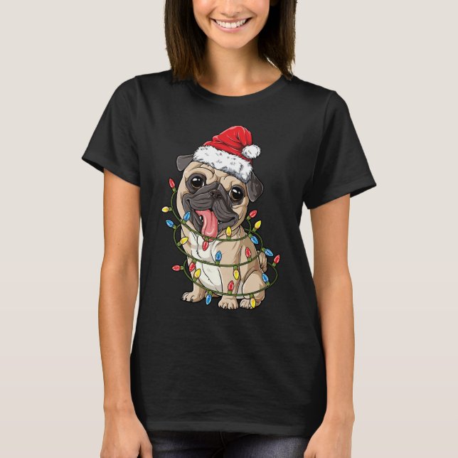 Camiseta Navidades Pug Shirt Santa Hat Xmas enciende a los  (Anverso)