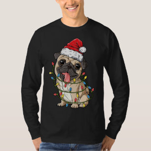 Camiseta Navidades Pug Shirt Santa Hat Xmas enciende a los 