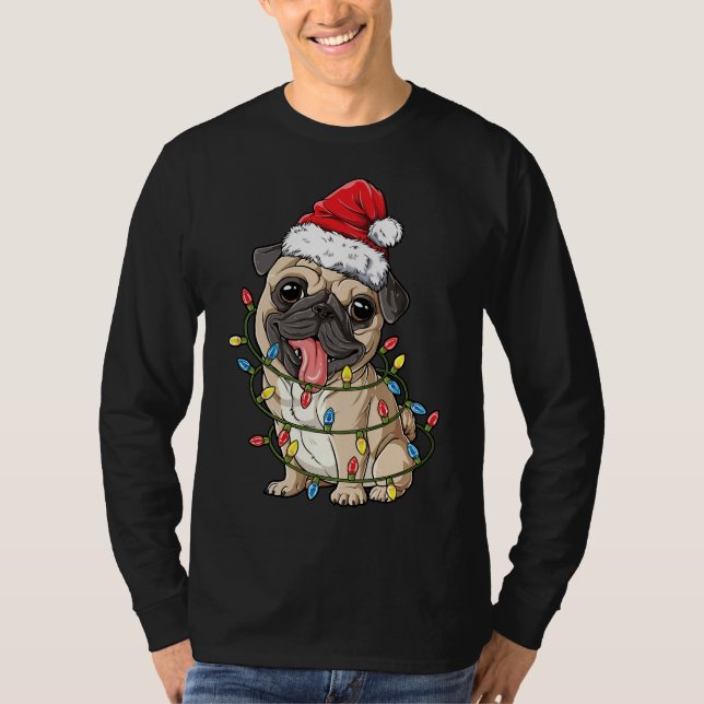 Camiseta Navidades Pug Shirt Santa Hat Xmas enciende a los  (Anverso)