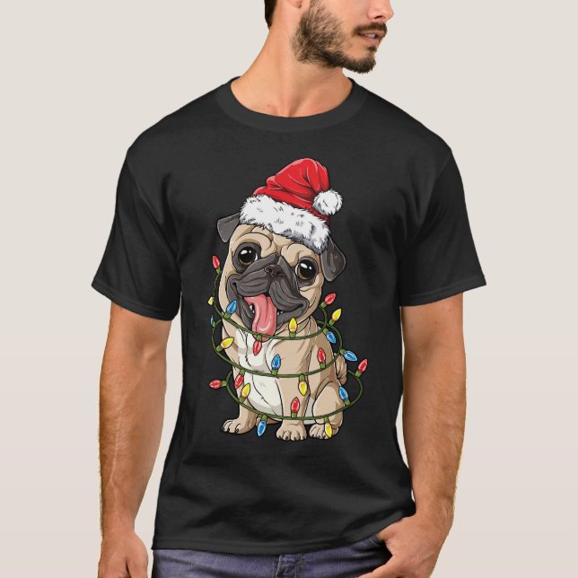 Camiseta Navidades Pug Shirt Santa Hat Xmas enciende a los  (Anverso)