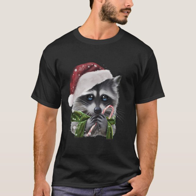 Camiseta Navidades Raccoon Con Candy Cane Graphic (Anverso)